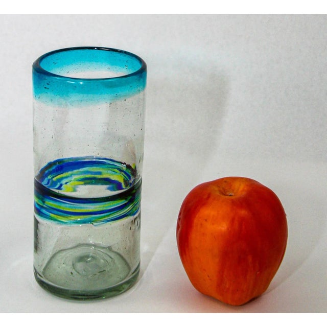Vintage Mexican Tumblers Drinking Glasses With a Swirl Band Set of 5 Barware For Sale - Image 9 of 12