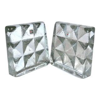Blenko 1980s Ice Pyramids Don Shepherd Bookends W/ Labels For Sale