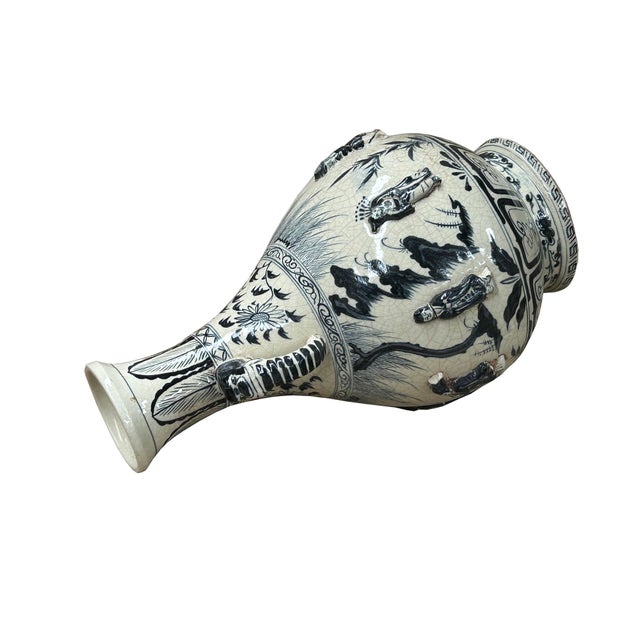 Oriental Cream White Color Blue Eight Immortal Theme Porcelain Vase Art For Sale - Image 10 of 17