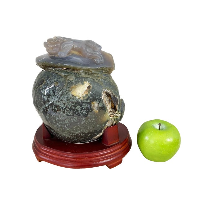 Gray Smoky Carnelian Agate Stone with Foo Dog For Sale - Image 8 of 8