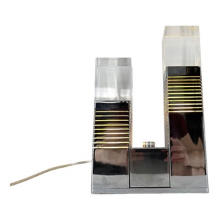 Vintage Chrome and Acrylic Glass Table Lamp attributed to Gaetano Missaglia, 1970s For Sale