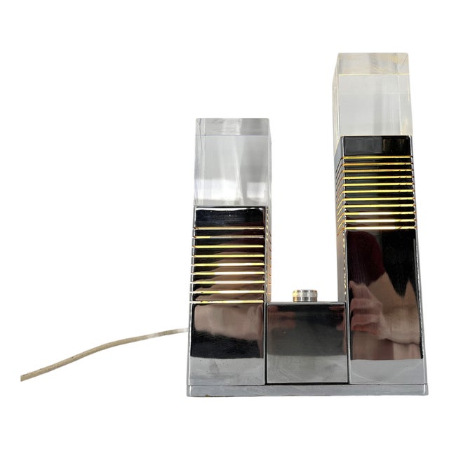 Vintage Chrome and Acrylic Glass Table Lamp attributed to Gaetano Missaglia, 1970s For Sale