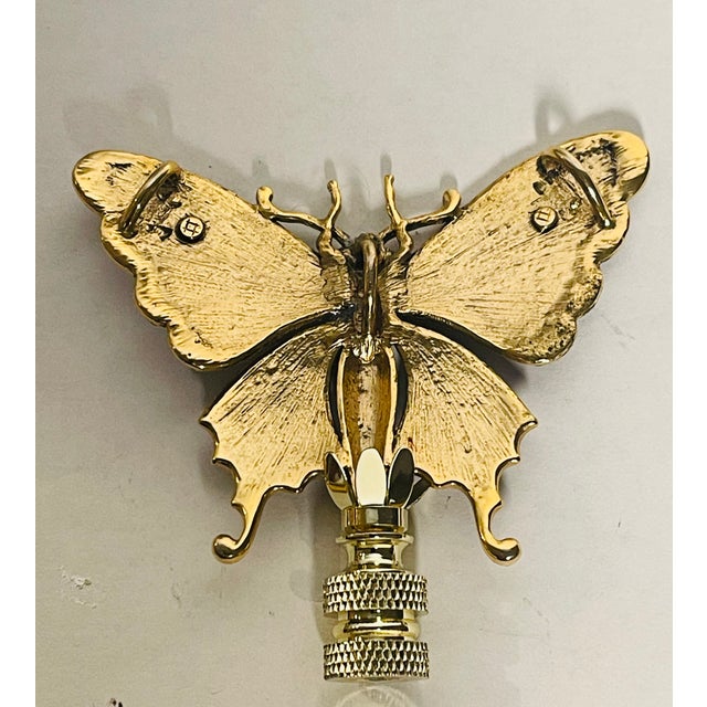 Shabby Chic 1970s Enamel Brass Butterfly Lamp Finial For Sale - Image 3 of 4