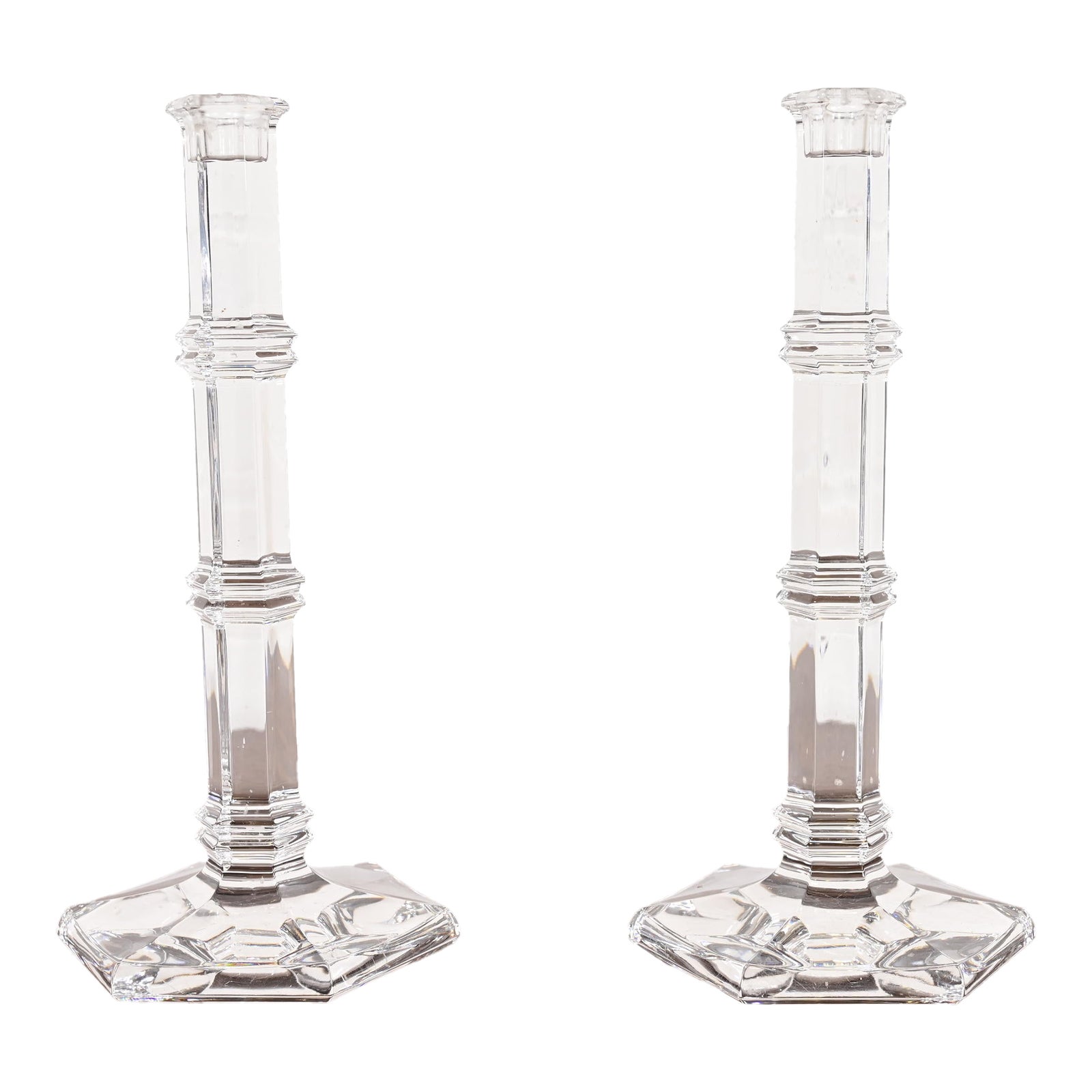 Tiffany & Co. Clear Crystal Tall Candlesticks, Pair | Chairish