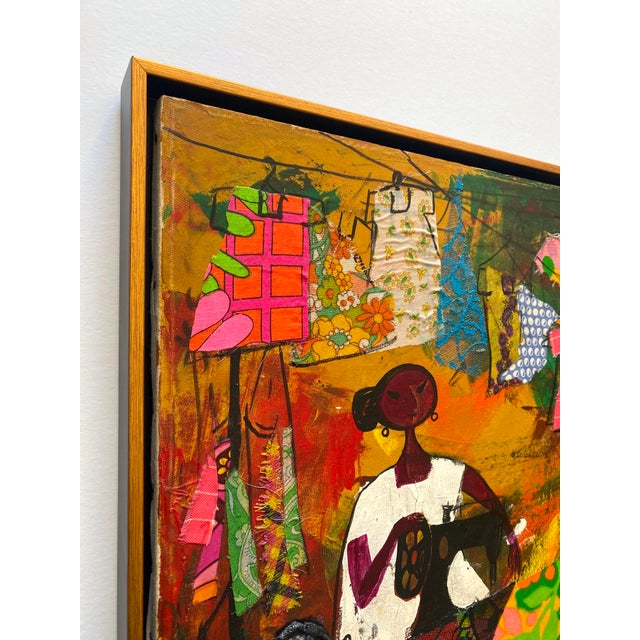 Various Artists Alizandro Valencia Manzo Vintage Mexican Mid Century Modern " Costurera " Framed Signed Original Mixed Media Painting For Sale - Image 4 of 12
