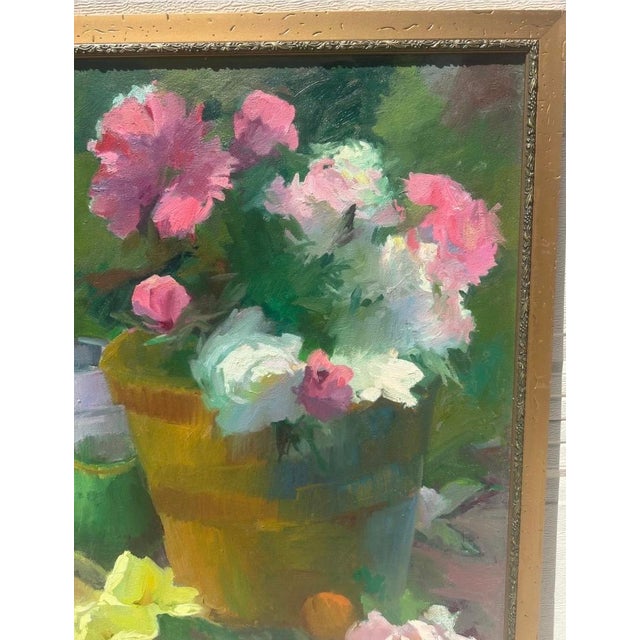 1999 Large Torgesen Murdock “Still Life W/ Peonies & Summer Fruit” Oil on Board For Sale - Image 4 of 18