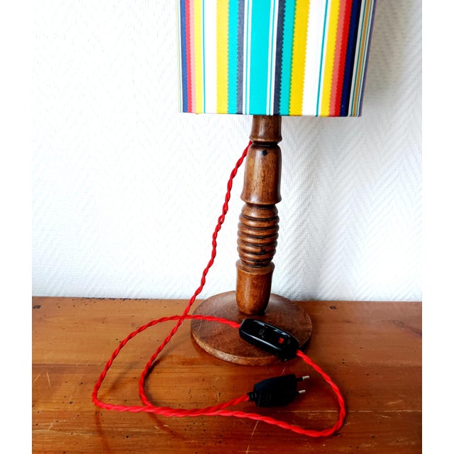 Wood Vintage Turned Wood Lamp and Custom Shade, 1960s For Sale - Image 7 of 14