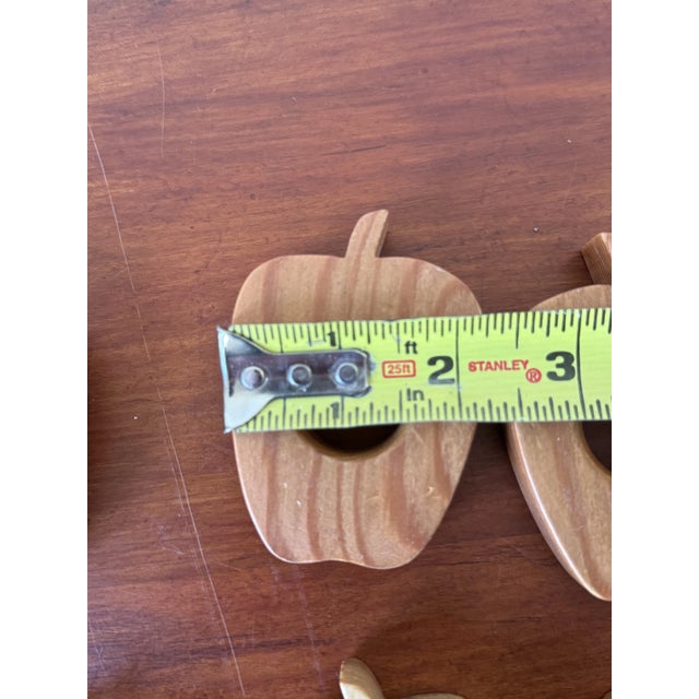 Set of 6 Vintage Hand-Carved Wooden Apple Napkin Rings – Rustic Table Decor For Sale - Image 4 of 8
