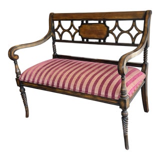 Regency Style Wood + Fabric Seating Bench For Sale