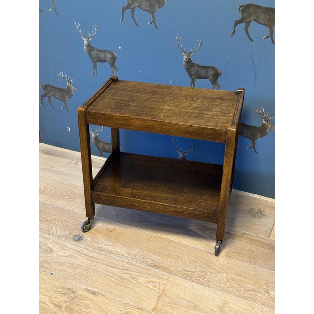 Brown Vintage Oak Trolley, England, 1920s For Sale - Image 8 of 8