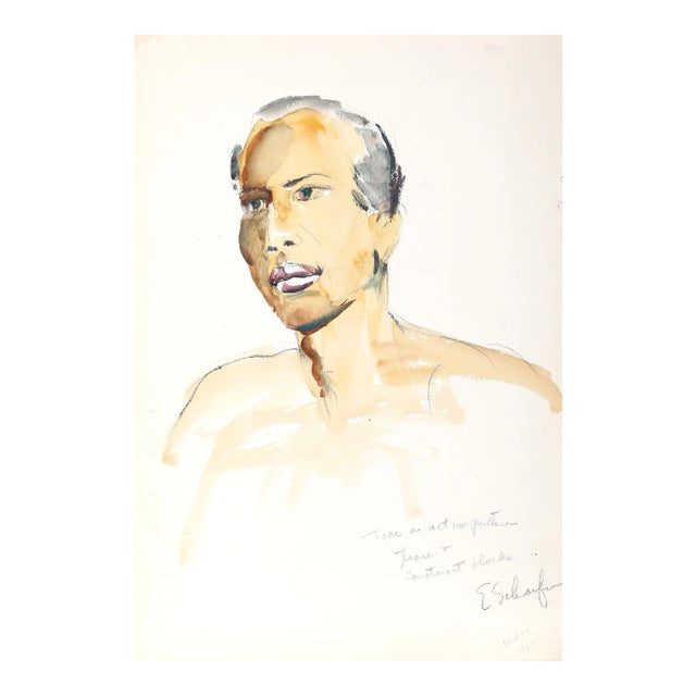 1940s "Portrait of a Man P5.49" Watercolor Painting by Eve Nethercott For Sale