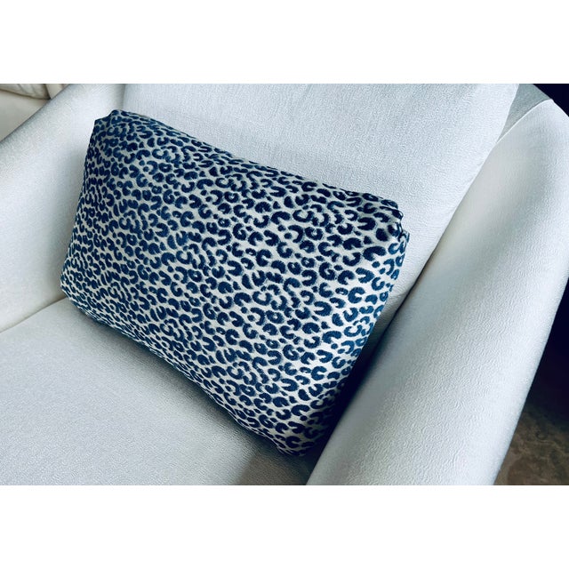 Contemporary Single Lumbar Oblong Pillow/Cushion With Blue/White Modern Animal Print For Sale - Image 3 of 8
