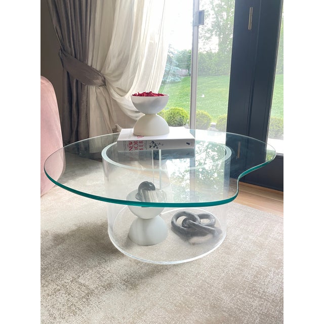 A striking sculptural coffee table featuring an organic free-form silhouette and low-profile design. Crafted from clear...