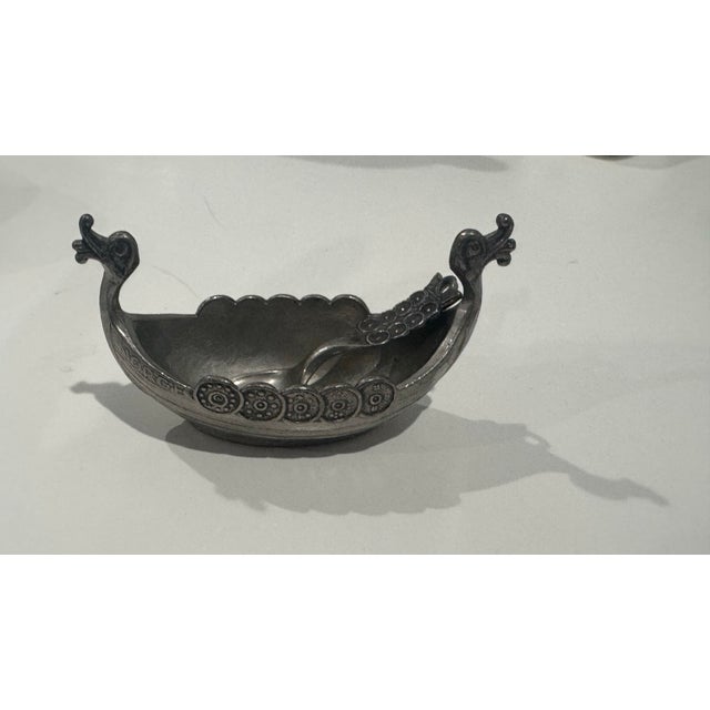 Metal 1950s Midieval Norge Pewter Viking Ship Small Cellar For Sale - Image 7 of 8