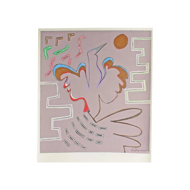 Paper 1980s Signed Abstract Mixed Media Painting by Harry Hilson For Sale - Image 7 of 7