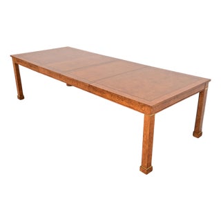 Baker Furniture French Empire Burl Wood and Brass Extension Dining Table, Newly Refinished For Sale