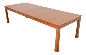 Baker Furniture French Empire Burl Wood and Brass Extension Dining Table, Newly Refinished