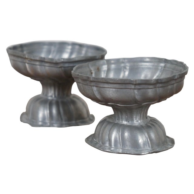 Antique 18th Century Pewter Pedestal Master Salt Cellar Trencher Bowls Cups- Set of 2 For Sale - Image 11 of 11