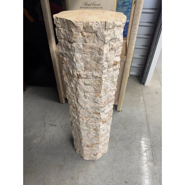 Late 20th Century Vintage Mid Century Modern 42” Organic Natural Rock Style Tessellated Brutalist Sculpture Display Pedestal For Sale - Image 5 of 7