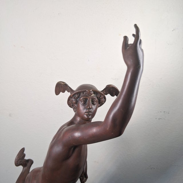 Renaissance Late 20th Century 27" Patinated Statue of Mercury / Hermes After Jean De Boulogne For Sale - Image 3 of 5