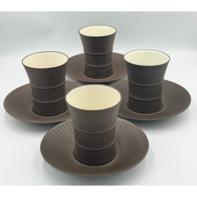 Mid-Century Modern 1960s Dansk Denmark Ihq Jens Harald Quistgaard’s ‘Fluted Flamestone’ 8pc Cup & Saucer For Sale - Image 3 of 9