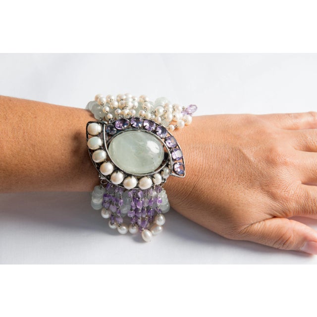 1990s 1990s Iradj Moini light green gemstone, amethyst bracelet For Sale - Image 5 of 11