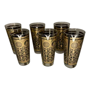 1965 Libbey Black and Gold Highball Glasses- Set of 6
