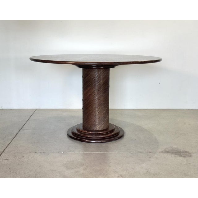 Round dining table from the 1970s, wood and wicker