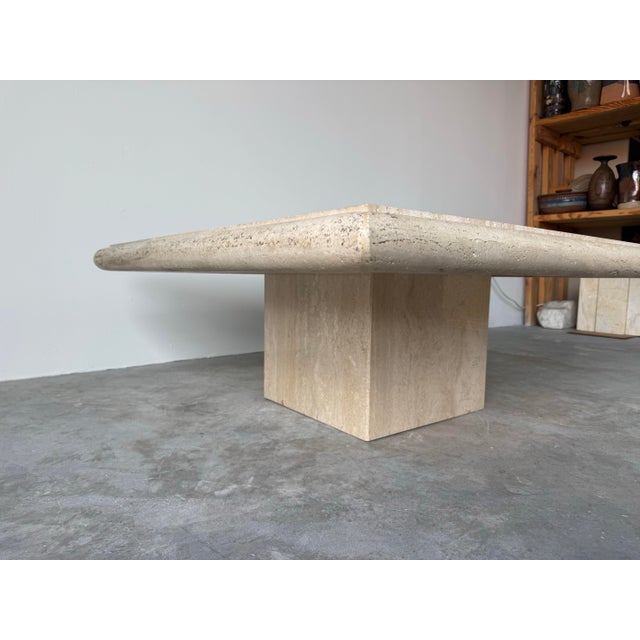 1980s 1980s Italian Postmodern Bullnose Beige Travertine Square Coffee Table by Stone International/ Sold For Sale - Image 5 of 12