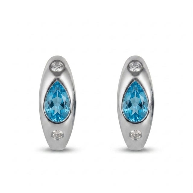Contemporary Swiss Blue Topaz Huggies Hoops, Chunky Statement Earrings for Woman - A Pair For Sale - Image 3 of 5