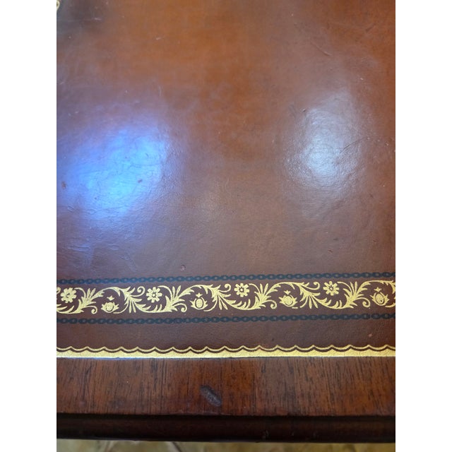 Brown Vintage Leather Top Embossed Game Card Table For Sale - Image 8 of 13