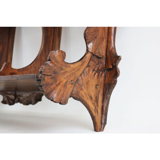 Antique Art Nouveau Ginko Wall Shelf in Walnut, France, 1900 For Sale - Image 12 of 16