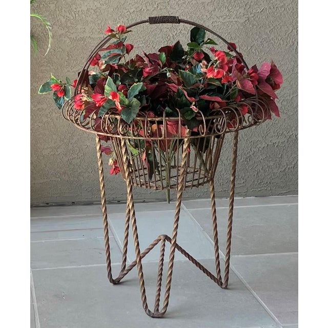 Circa 1980 Nicely-Sized Victorian-Style Steel Wirework Planter Basket & Forged Steel Stand – 2 Pieces For Sale - Image 4 of 18