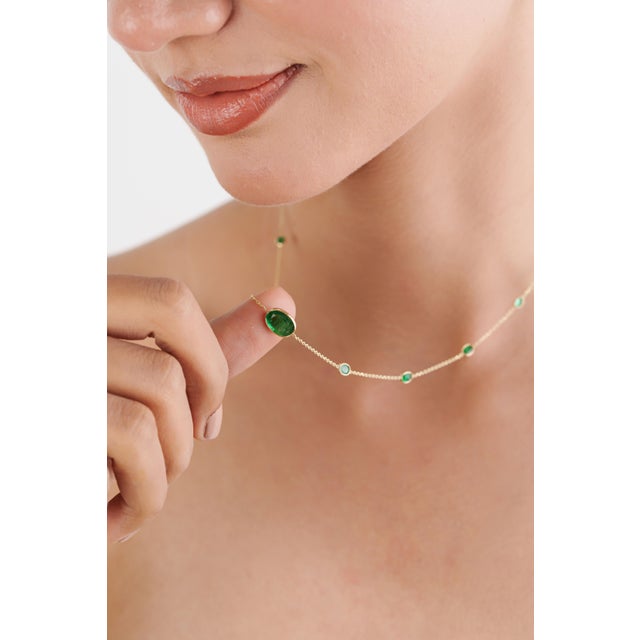 Not Yet Made - Made To Order VRJewels 3.47 Carats Zambian Emeralds Chic Byzantine Necklace in 14k Yellow Gold For Sale - Image 5 of 17