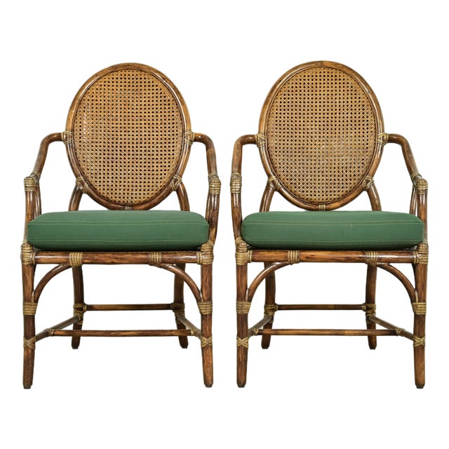 McGuire Hollywood Regency Organic Modern Bamboo and Cane Armchairs, Pair For Sale
