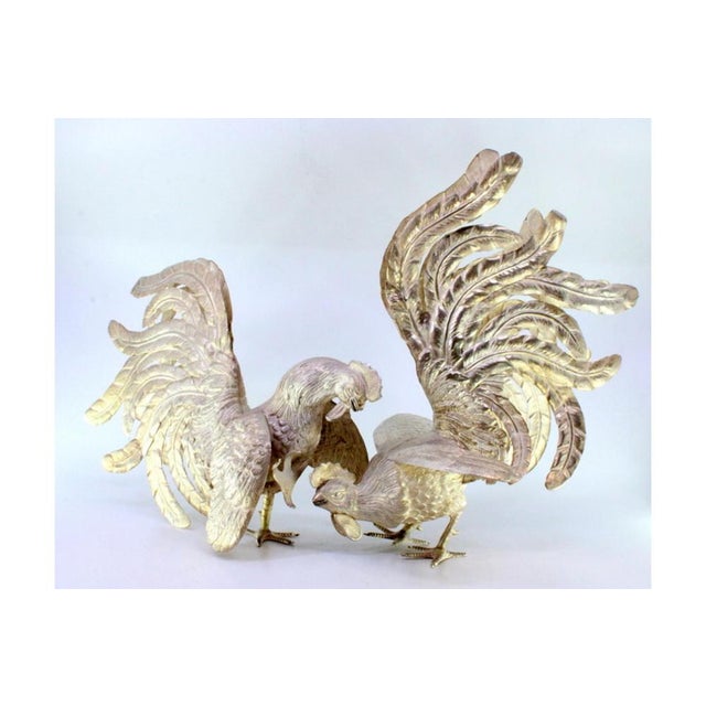 Fighting Cocks in Silver with Reliefs and Applications, Set of 2 For Sale - Image 6 of 7