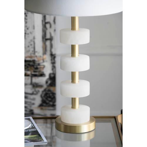 Textile Stacked Stone Column Luxury Table Lamp For Sale - Image 7 of 9