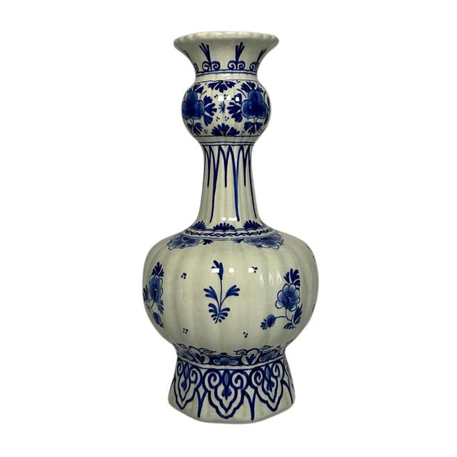 Vintage Hand-Painted Delft Blue Floral Vase from Royal Delft, 1956 For Sale - Image 3 of 8