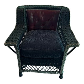 Antique Heywood-Wakefield Black Wicker Lounge Chair, Bar-Harbor Style For Sale