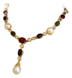 Bochic "Capri" Vintage Ruby, Emerald & Blue Sapphire Necklace Set In 18K & Silver