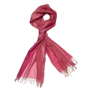 Bijou Coral Pink Silk-Cotton Scarf For Sale