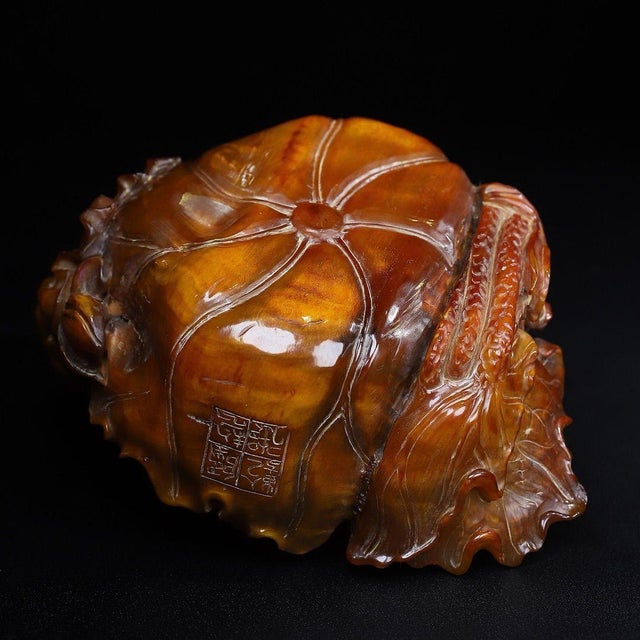 Carved Horn Brush Washer With Lotus Motif For Sale - Image 9 of 9