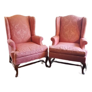 Queen Anne Baker Style Wingback Chairs For Sale