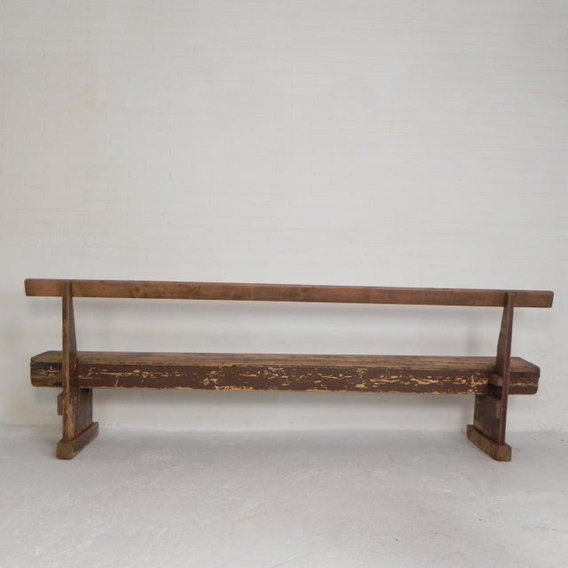 1950s Pine Bench with Backrest, 1950s For Sale - Image 5 of 18