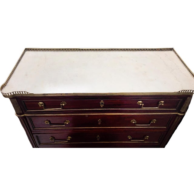 Brown Tall Mahogany Chest of Drawers with Bronze Trim and White Marble Top For Sale - Image 8 of 8