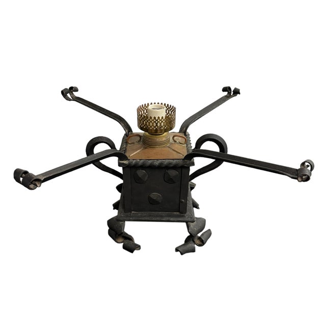 Late 19th/Early 20th Century American Arts and Crafts Wrought Iron Lamp For Sale - Image 10 of 12