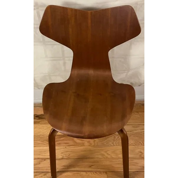Mid-Century Modern Very Rare Set: Arne Jacobsen Grand Prix Teak Dining Set by Fritz Hansen — 3 Chairs + Matching Solid Teak Table (1964-1965, All Fh Stamped) For Sale - Image 3 of 16