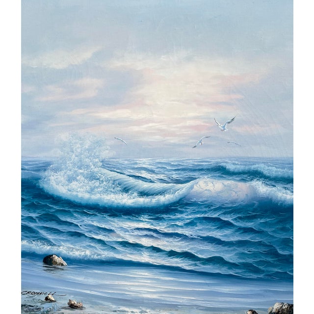 Nautical Vintage Signed Coastal Seascape Oil Painting by B. Cromwell, Circa 1970s For Sale - Image 3 of 10