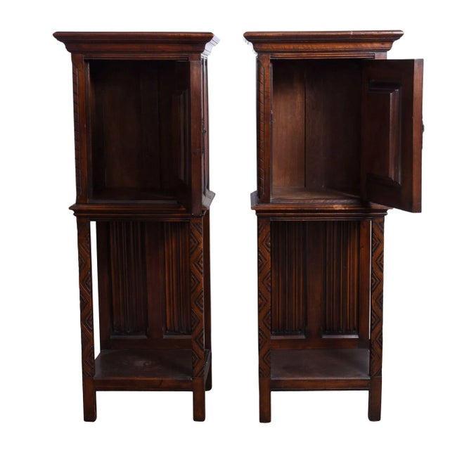 1915 Belgian Carved Walnut Pair Half Cabinets For Sale - Image 6 of 11