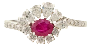 18k Gold Mozambique Natural Ruby & Diamond Floral Halo Cocktail Ring Size 4